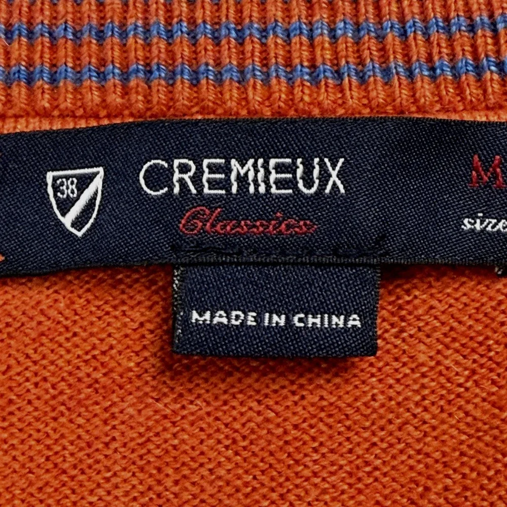 Cremieux Classics Mens Orange Cotton Cashmere V-Neck Sweater Size Medium